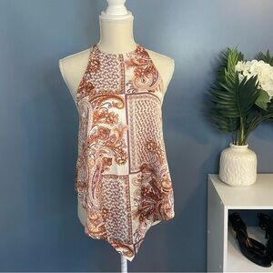 Bishop + Young Corsica Halter Top Coral Paisley Print